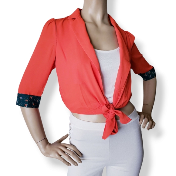 The Clothing Company Orange Front Knot Blouse With Green Contrast Sleeves - Picture 3 of 8